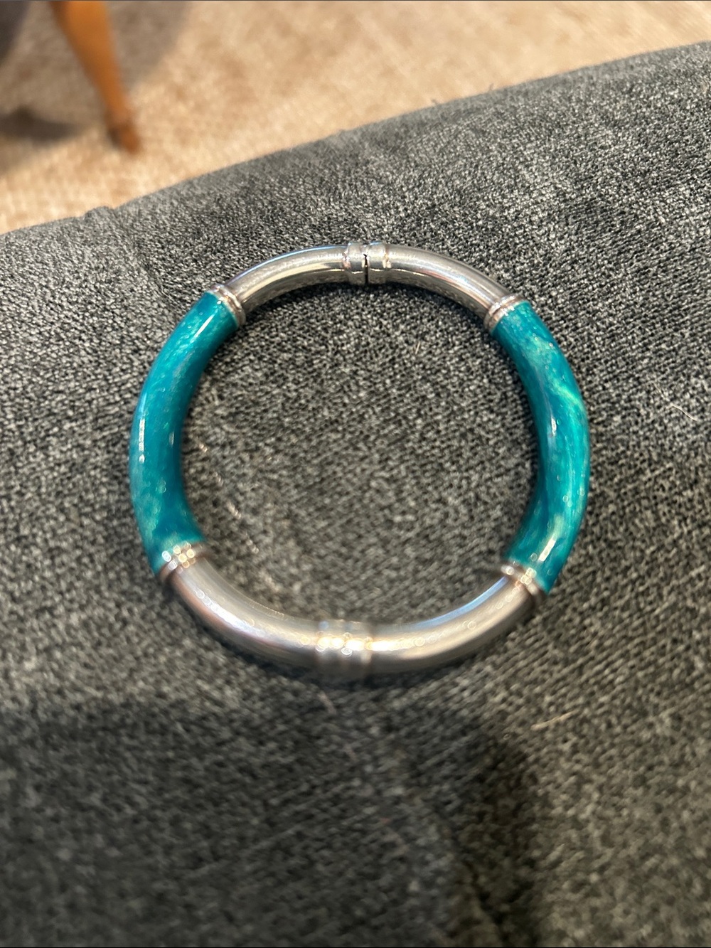 Women’s Colorful Enamel and Silver Hoop Bracelet Set - Red, Teal, Black, Cream - Picture 2 of 6